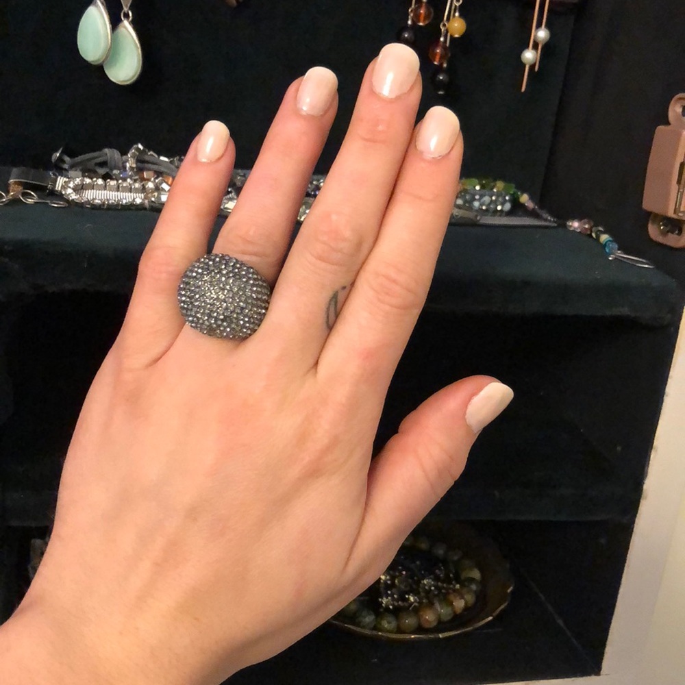 Gun Metal Jeweled Statement Ring